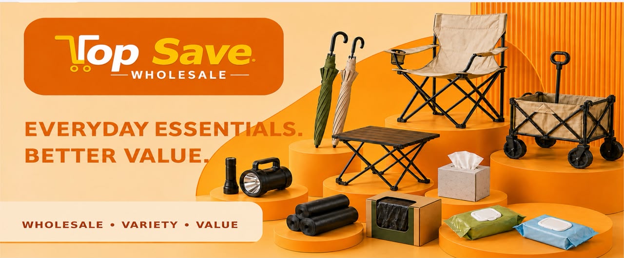 Everyday essentials range: camping chairs and tables, folding wagon, umbrellas, torchlights, tissues, wet wipes and garbage bags
