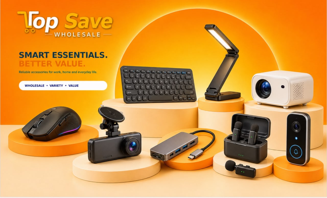 Work and home tech range: wireless mouse, keyboard, dash camera, USB-C hub, folding desk lamp, mini projector, clip microphones and video doorbell